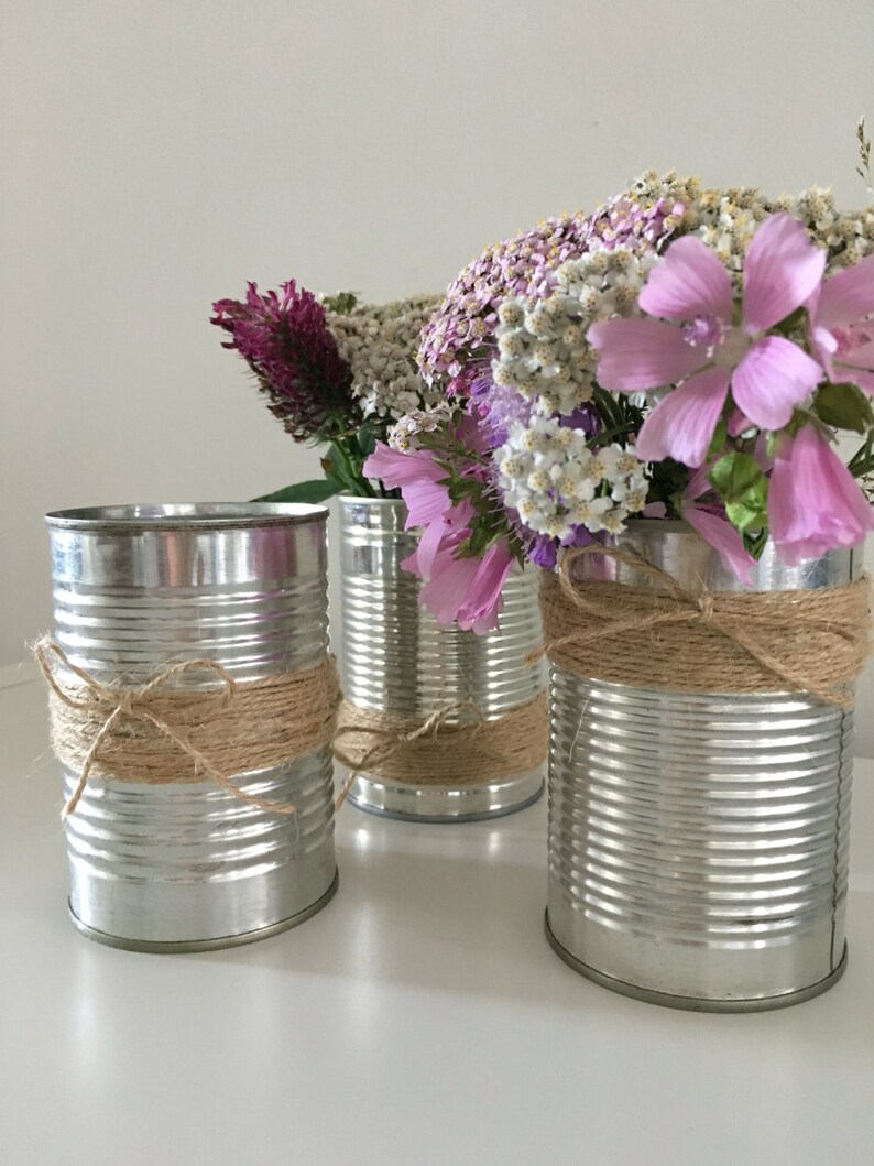 Set of 3 Upcycled Rustic Tin Can Wedding String Wrapped Vases Etsy UK