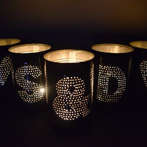 Set of 5 Upcycled Wedding Anniversary Initials Heart Tin Can Lanterns
