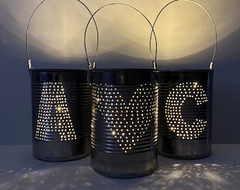 Initial Ten Year Wedding Anniversary Personalised Upcycled Tin Can Lanterns