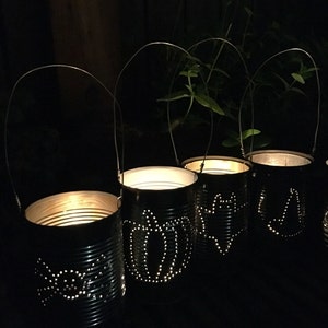 Set of 6 Upcycled Halloween Tin Can Lanterns Decoration image 5