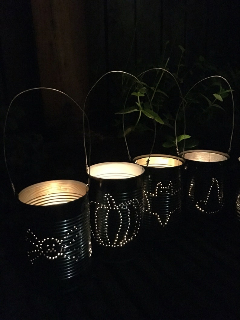 Set of 6 Upcycled Halloween Tin Can Lanterns Decoration image 5