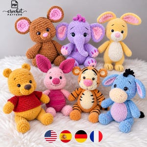 7-in-1 Winnie the Pooh Crochet Pattern Bundle, Piglet Tigger Eeyore Amigurumi Plushie PDF