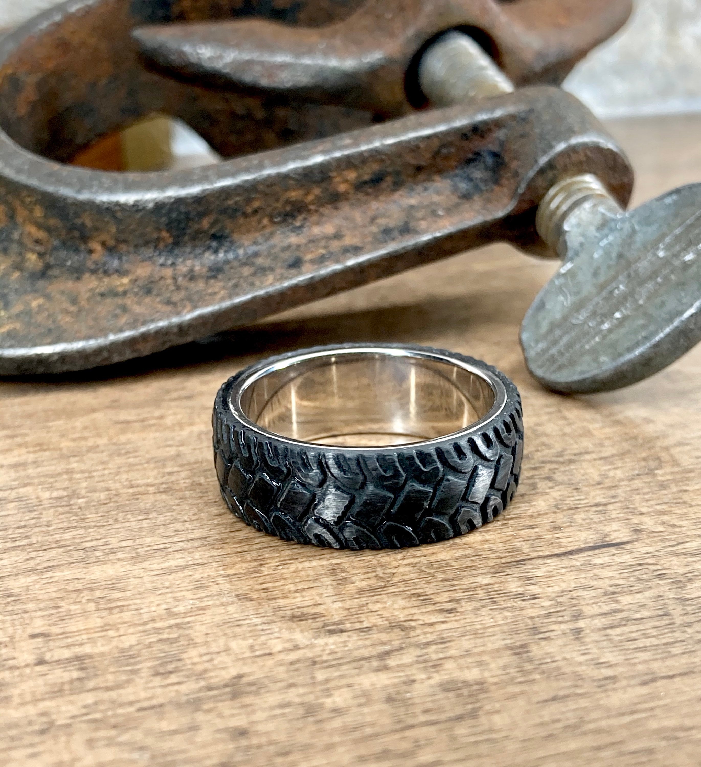Custom Men's Tire Tread Ring Black Zirconium Wedding Band with Comfort Fit  Design - Walmart.com