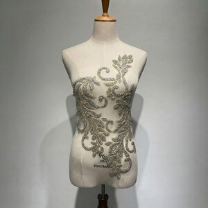 Sparkling Crystal Rhinestone Bridal Bodice Applique Large Evening Dress Neckline Patch Gift For Crafters