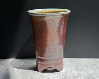 Narrow Planter with Drainage - Soda Fired Russet Red - Chinese Cymbidium Pot