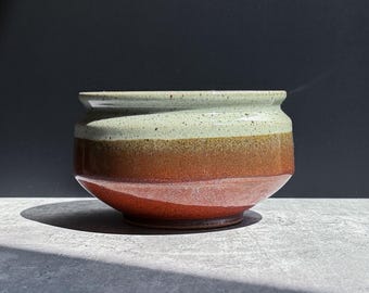 Shallow Planter with Drainage - Two Tone Red and Green Celadon