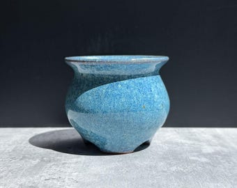 Petite Cauldron Planter with Drainage - Mottled Blue
