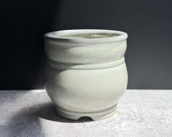 Small Carbon Trap Pale Green Celadon Soda Fired Planter with Drainage