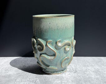 Decorative Planter with Drainage - Seafoam Green - Altered Wheel Thrown Planter