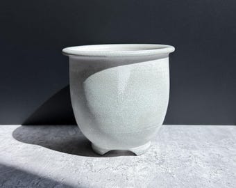 Small White Soda Fired Planter with Drainage