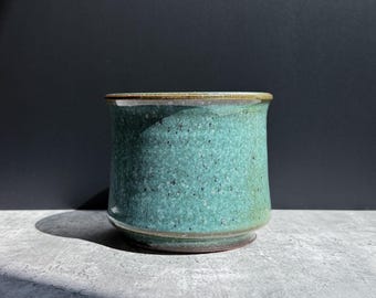 Small Ceramic Planter with Drainage - Seagreen - Wheel Thrown Planter
