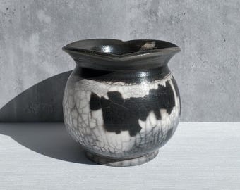 Small Black and White Raku Planter