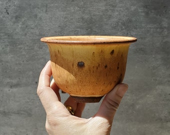 Furan Pot - Neofinetia Falcata Pot - Toasty Speckled Yellow - Ceramic Vanda Orchid Pot - Kokedama Orchid
