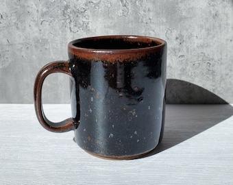 Classic Pottery Mug - Tenmoku Black - 13 oz - Wheel Thrown Pottery