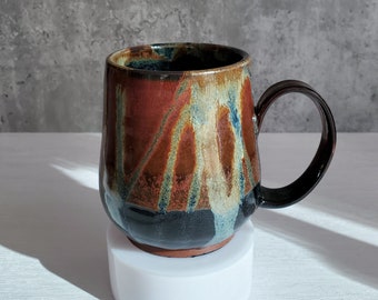 Handmade Pottery Mug - 14 oz - Wheel Thrown - Red and Black