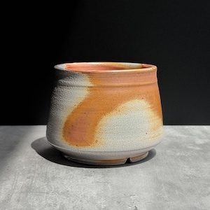 Small Soda Fired Planter - Orange and Gray Flashing Slip - Modern Pot with Drainage
