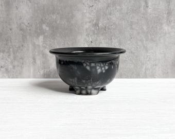 Small Shallow Raku Planter - Black and White Crackle