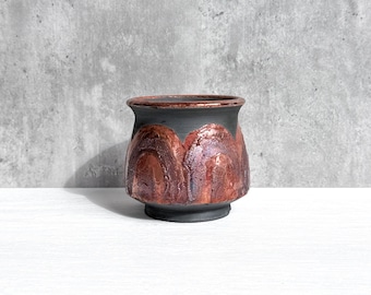 Small Raku Planter with Drainage - Copper Arches