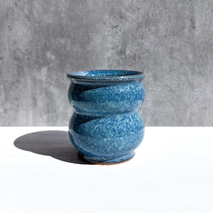 Small Blue Planter with Drainage - Wheel Thrown Curvy Planter