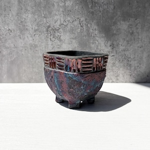 Small Square Planter with Drainage - Handmade Raku Succulent Planter