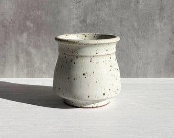 Small Speckled White Planter with Drainage