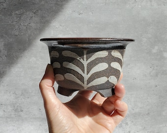 Furan Pot - Neofinetia Falcata Pot - Black Clay - Ceramic Vanda Orchid Pot - Tenmoku Glaze