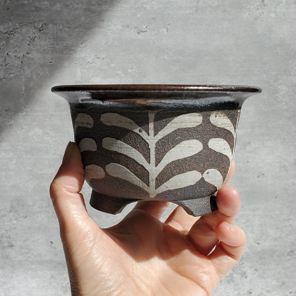 Furan Pot - Neofinetia Falcata Pot - Black Clay - Ceramic Vanda Orchid Pot - Tenmoku Glaze