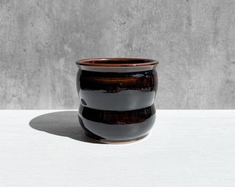 Small Black Ceramic Planter with Drainage - Tiger's Eye Glaze