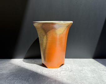 Narrow Planter with Drainage - Soda Fired Flashing Slip - Orange and Gray