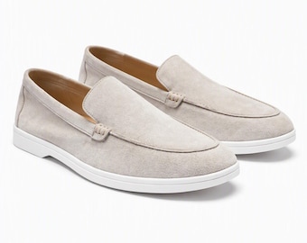 Men's Suede Loafers, Handmade Slip On Shoes, Italian Style Casual Dress Moccasins, Quiet Luxury Summer Walk Flat Driving Shoes, Gift for Him