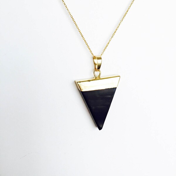 Black oynx geometric pendant necklace gold dipped