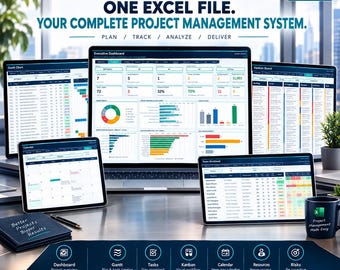 Excel Project Management System, Dashboard, Gantt, Kanban, Budget Tracker (Digital Download)