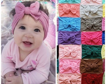 Nylon Baby Headbands,Bow Baby Girl headband ,Baby Head Wraps. TOP KNOT Bow Headbands, Newborn Headbands, Infant Toddler Headbands and Bows