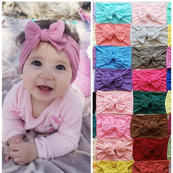 Nylon Baby Headbands,Bow Baby Girl headband ,Baby Head Wraps. TOP KNOT Bow Headbands, Newborn Headbands, Infant Toddler Headbands and Bows