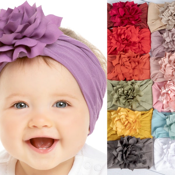 Bandeaux pour bébé, TAILLE UNIQUE tout en nylon, bandeaux pour bébé fille, nœuds pour cheveux bébé, bandeau à fleurs DALIAH, bandeaux pour nouveau-né, nœuds pour filles