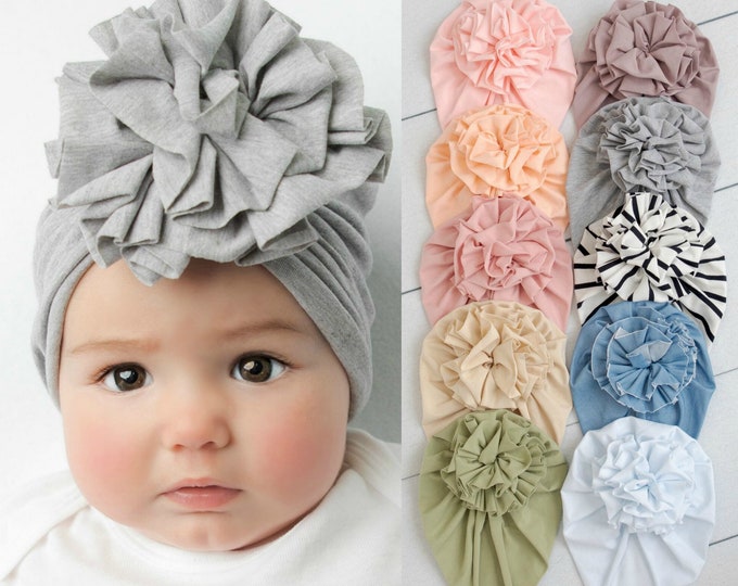 Baby Turban Hat, Baby Girl Turban, FLOWER Baby TURBAN, Baby Hat, Newborn Hospital Hat,  Baby Turban Headband, Infant Hat, Newborn Turban,