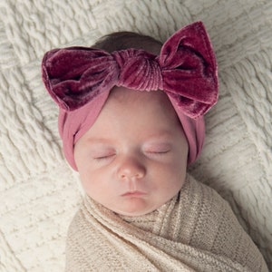 Nylon Baby Headbands, Velvet Bow Headband, Baby Girl Bow and Headband, Baby Head Wraps, Newborn Bow Headband, Big Bows for Babies, KATE image 9