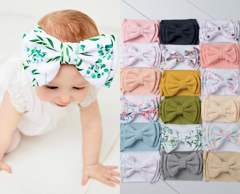 Big Bow Baby Headband No Tie Baby Headwraps Big Bow Head image 0