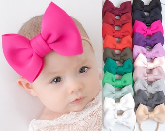 Baby Girl Bow Headband, Big Bow Headbands, Nylon Baby headbands, Newborn Headband, Big Bow on Nylon, PUFF Bow Headband, Big Bow on Clip,