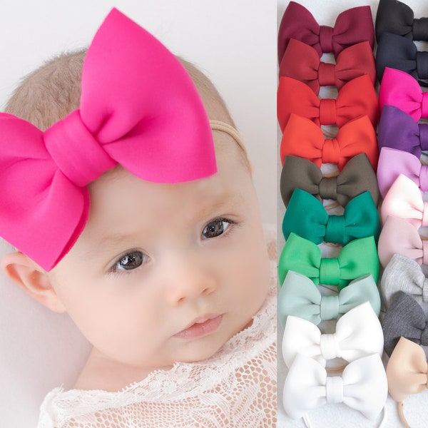 Baby Girl Bow Headband, Big Bow Headbands, Nylon Baby headbands, Newborn Headband, Big Bow on Nylon, PUFF Bow Headband, Big Bow on Clip,