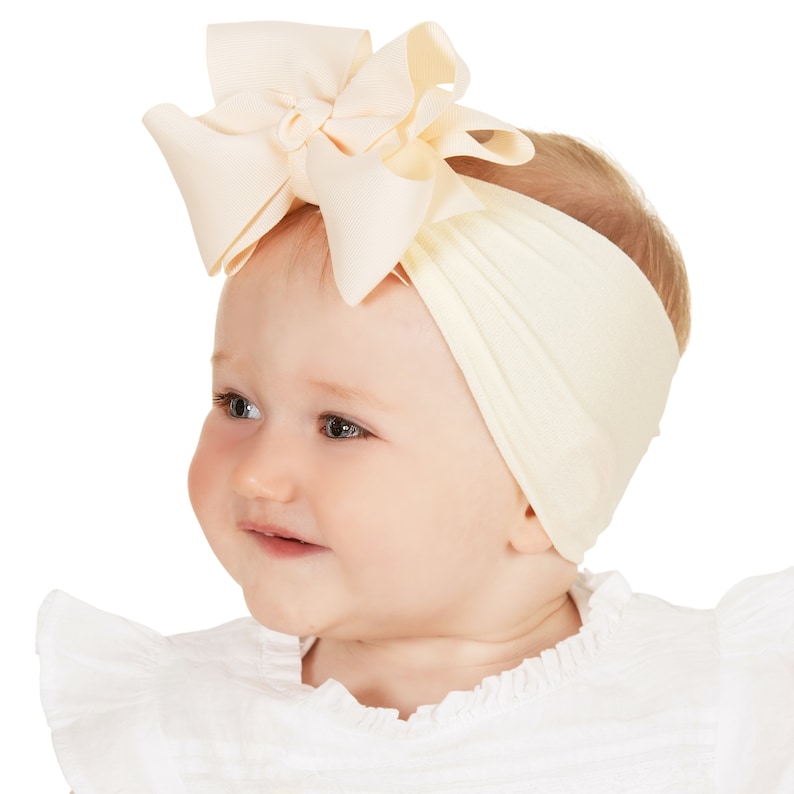 Baby-Stirnband mit großer Schleife, Einheitsgröße, Nylon-Stirnbänder, 5 Schleife, Nylon-Kopfwickel, Nylon-Baby-Mädchen-Stirnband, Neugeborenen-Stirnbänder, Haarschleifen Bild 10