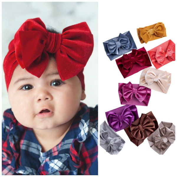 Baby Headband, Big Bow Baby Girl Headbands, Baby Headwraps, VELVET Double Bow Headband, Christmas Velvet Headband, Baby Headbands ,Hair Bows