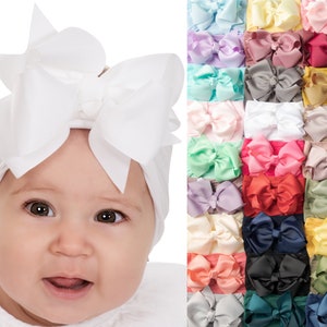 Baby-Stirnband mit großer Schleife, Einheitsgröße, Nylon-Stirnbänder, 5 Schleife, Nylon-Kopfwickel, Nylon-Baby-Mädchen-Stirnband, Neugeborenen-Stirnbänder, Haarschleifen Bild 1