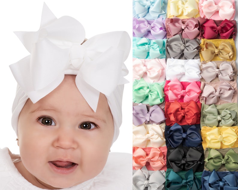 Baby-Stirnband mit großer Schleife, Einheitsgröße, Nylon-Stirnbänder, 5 Schleife, Nylon-Kopfwickel, Nylon-Baby-Mädchen-Stirnband, Neugeborenen-Stirnbänder, Haarschleifen Bild 1