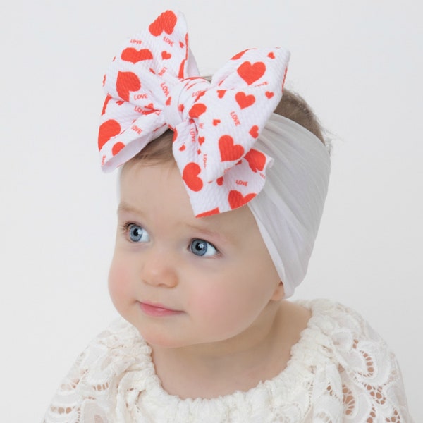 U CHOOSE Color, Valentines Baby Bow Headband, Valentine Bows, Baby Girl Bows, Valentine's Bow Headbands, Valentine's Day Nylon Headband.