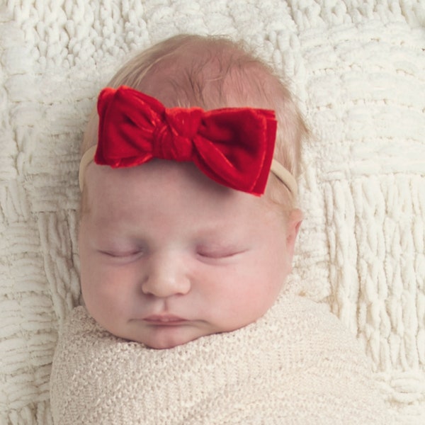 Baby Girl Headband, Red Christmas Headbands, Christmas Hair bows, Newborn Headband, Baby Girl Bow, Toddler Hair Bows, Velvet Hair Bows, BECK