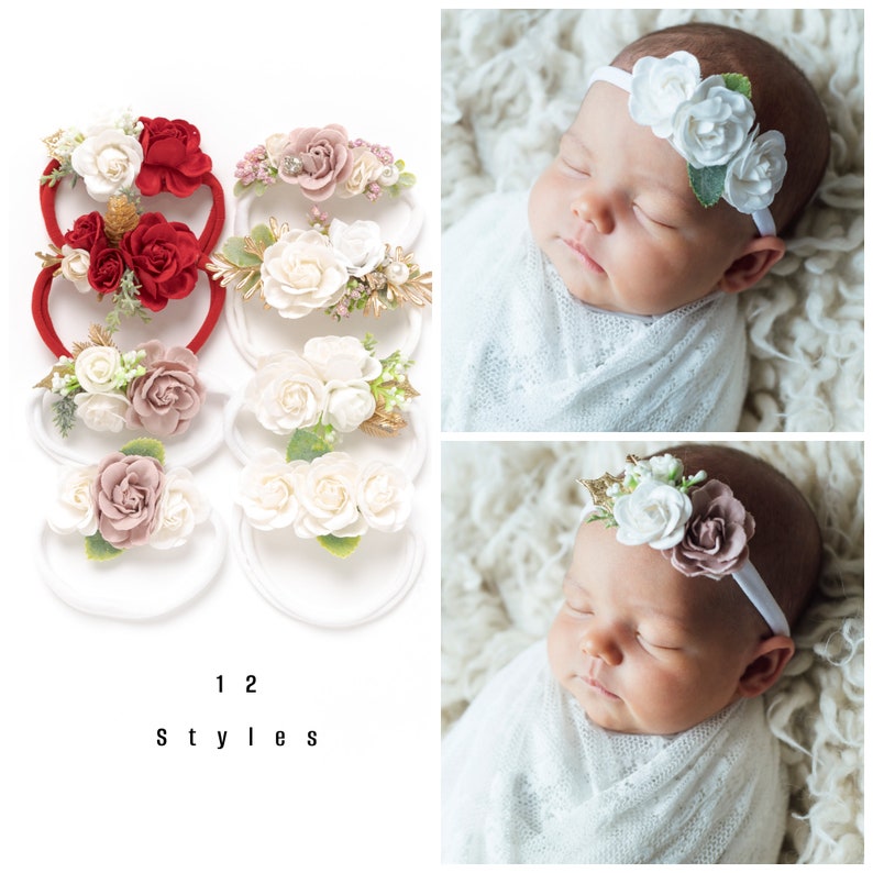 PICK STYLE, Baby Headbands, Newborn Flower Headband, Flower Girl Headbands, Baby Girl Flower Crown, Newborn Photo Prop, Blush Baby Bows, JMC image 8