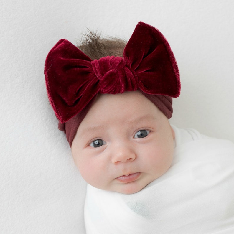 Nylon Baby Headbands, Velvet Bow Headband, Baby Girl Bow and Headband, Baby Head Wraps, Newborn Bow Headband, Big Bows for Babies, KATE image 1