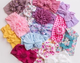 SALE! 5 or 10 Headbands, Grab a Bag, Baby Headbands, Nylon Head wraps, Baby Headband Set, Nylon Headbands, Baby Girl Bows.