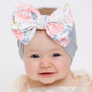 Big Bow Nylon Baby Headband, One Size Fits ALL Nylon Headbands, Baby Head Wrap, Baby turban, Newborn Headband, Big Bow Baby Headbands, LOLA image 2